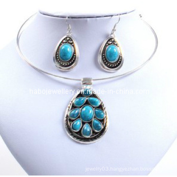 Lovely Oval Imitation Stone, Turquoise Stone, Lady Necklace Set (XJW12600)